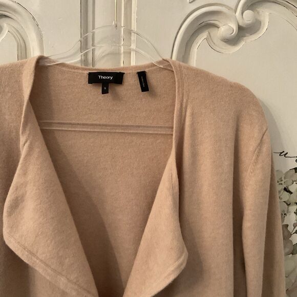 Theory Cardigan Sweater Women's S Camel Open Front Wool Blend - Picture 5 of 11